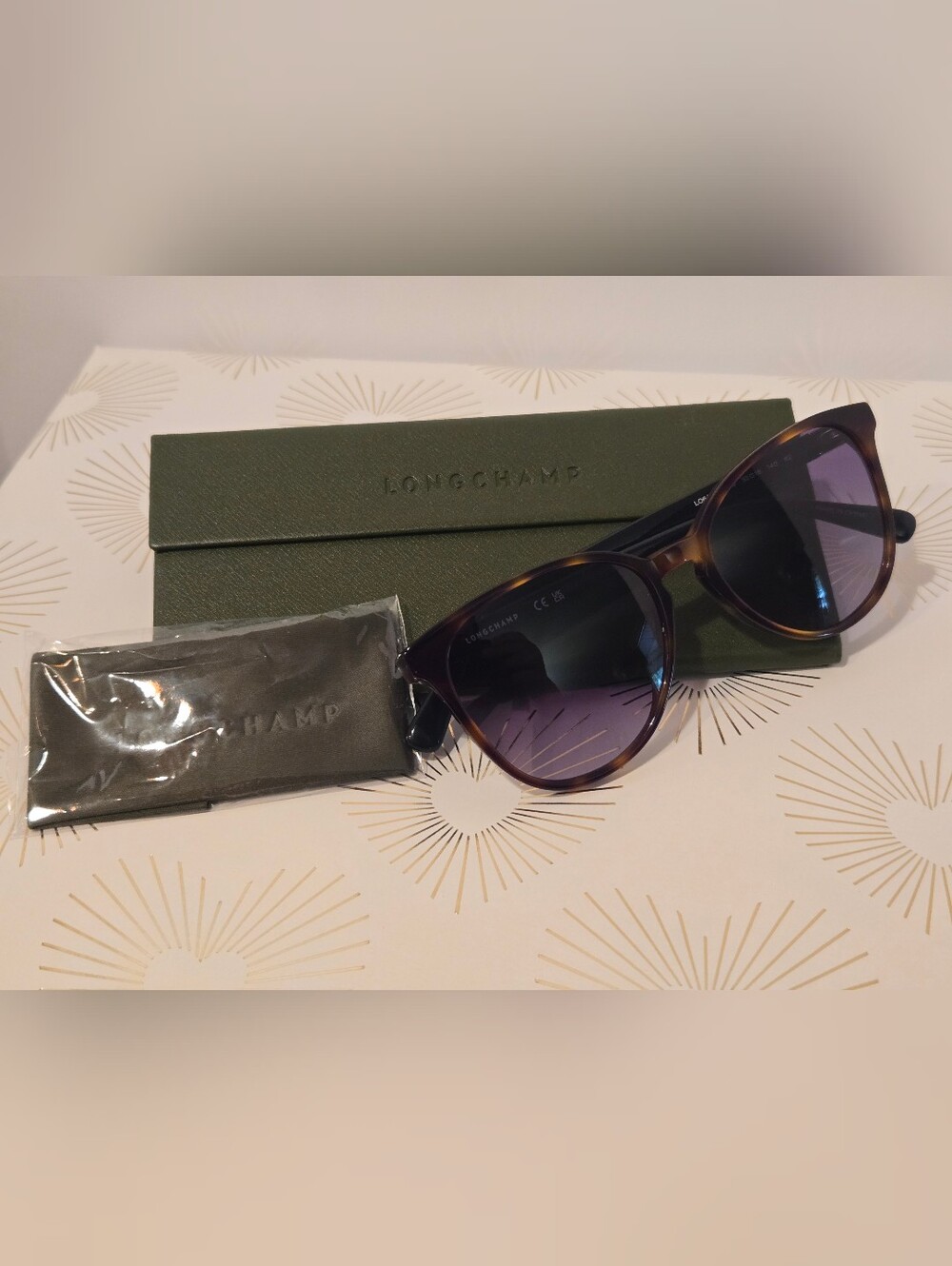 Longchamp Women's Tortoiseshell Sunglasses with Gradient Purple Lenses - Picture 3 of 4